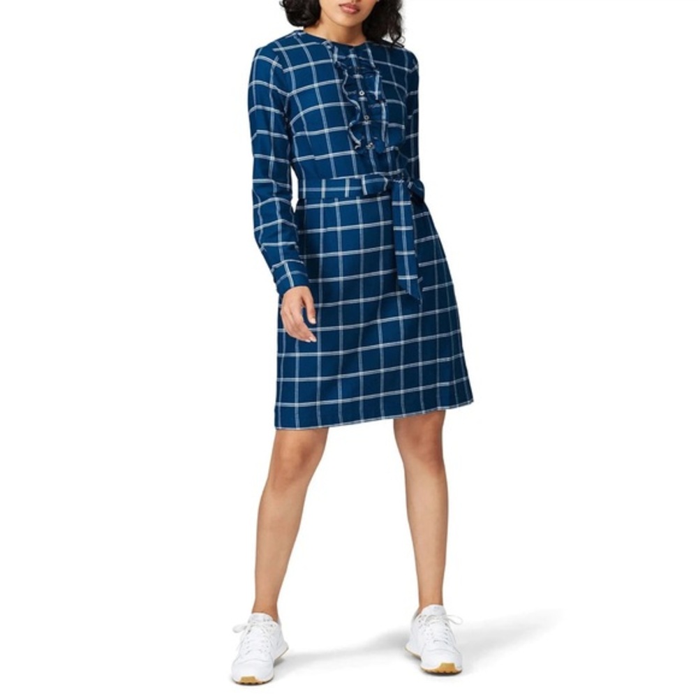 Draper James Windowpane Ruffle Shirt Dress - SIZE 2